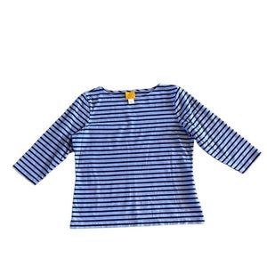 Ruby Rd. Knit Blue and Navy stripe woman’s shirt top 3/4 sleeve Size L